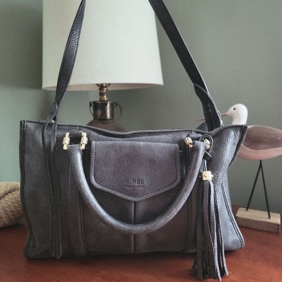 Aimee Kestenberg Heston Satchel Charcoal Gray Washed Nubuck Leather Bag - Picture 5 of 15